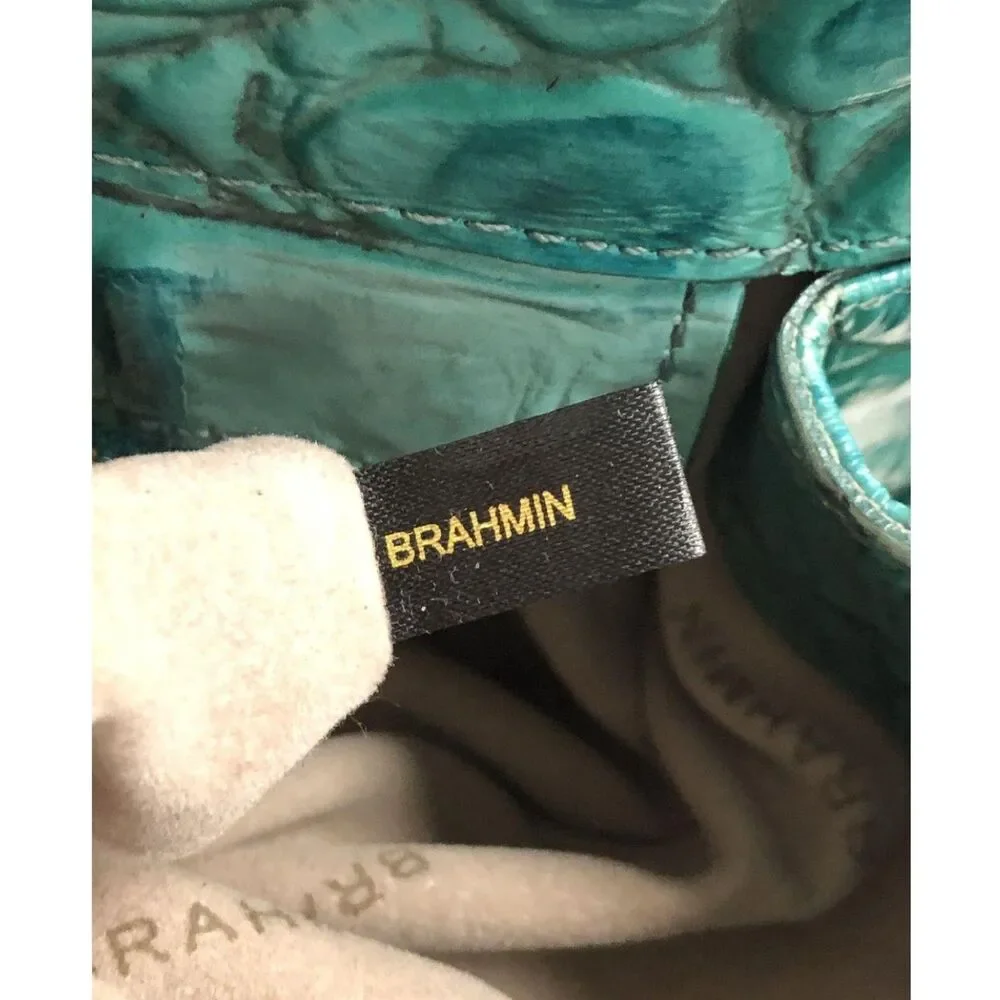 Brahmin Vibrant Teal Croc Embossed Leather Hobo Shoulder Bag with COA